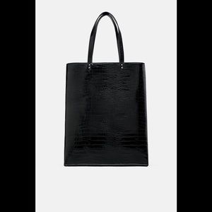 Zara Flat Animal Print Shopper in Black